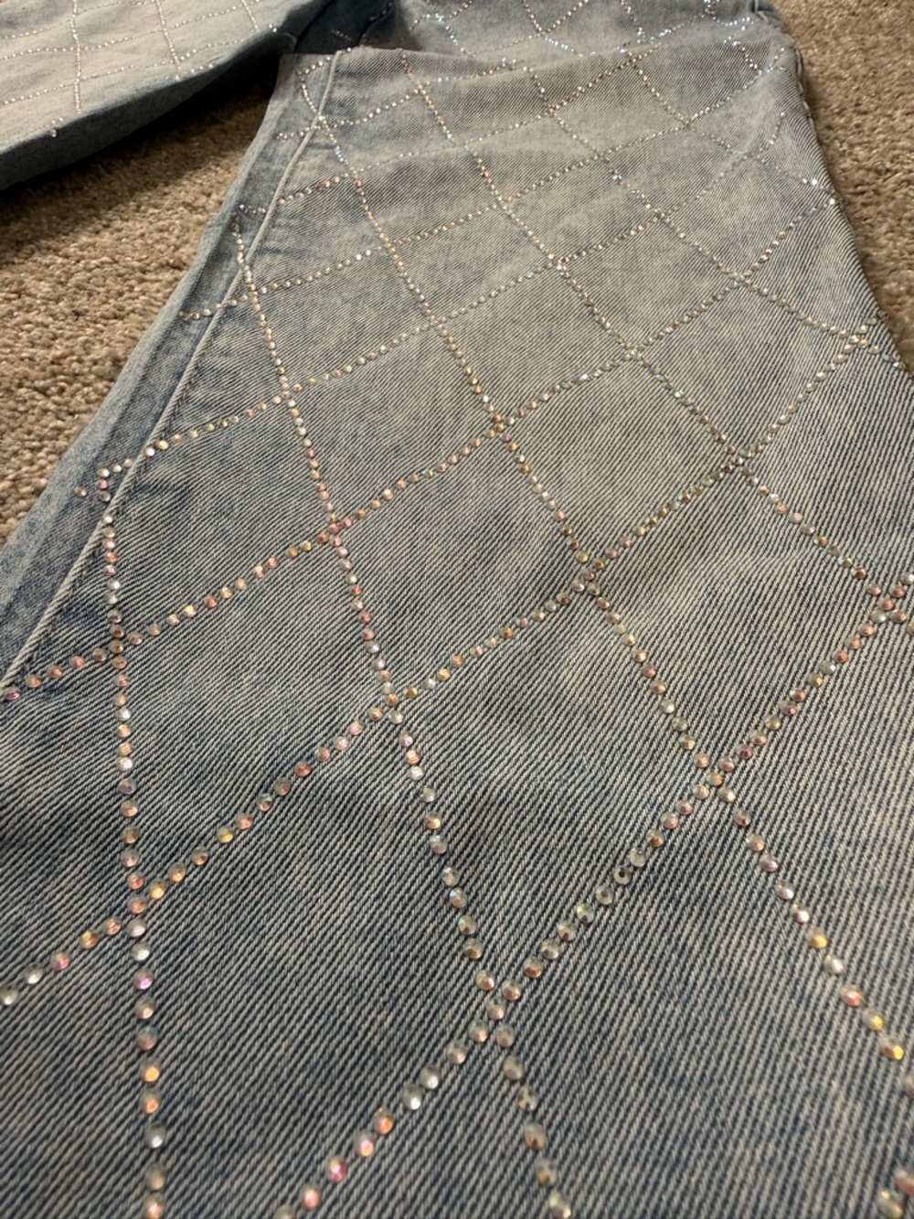 Girls Light Blue Quilted Rhinestone Pattern Jeans - Picture 3 of 6